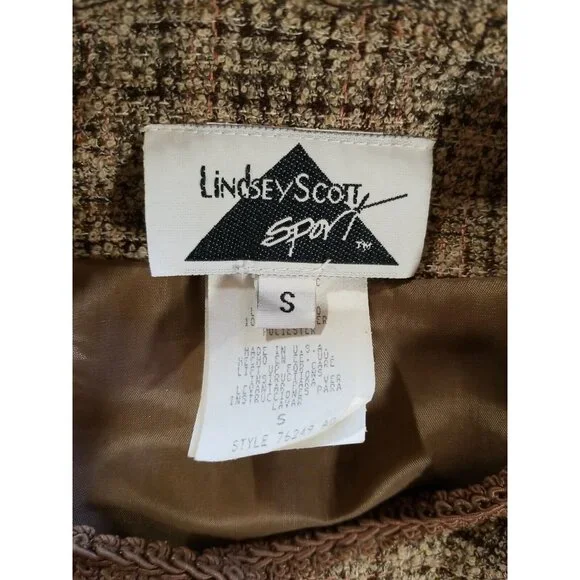Vtg Skirt Blazer Suit Brown Tweed 5 Button Decorative Trim Faux Wrap Skirt Midi - Picture 12 of 16